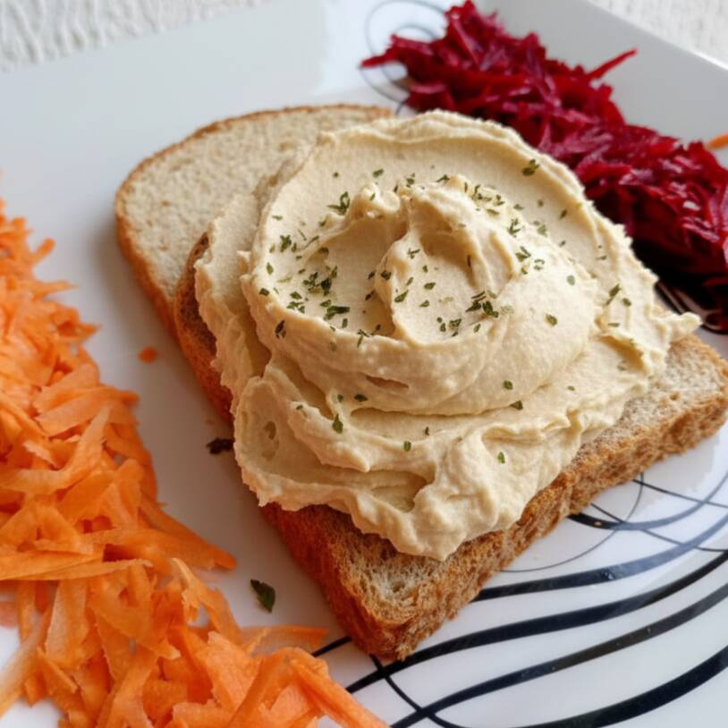 Leve, refrescante, nutritivo e 100% plant-based! A receita tradicional árabe do creme de grão de bico artesanal feito com tahine caseiro, com toque de azeite extra-virgem (opção vegetariana e vegana)Acompanha 2 fatias de pão integral 65% vegano. Envie no campo observações a escolha de até 3 complementos gratuitos no seu lanche: Cenoura fresca ralada, Alface fresca, Beterraba ralada, Tomate cereja, Pepino em conserva agridoce.