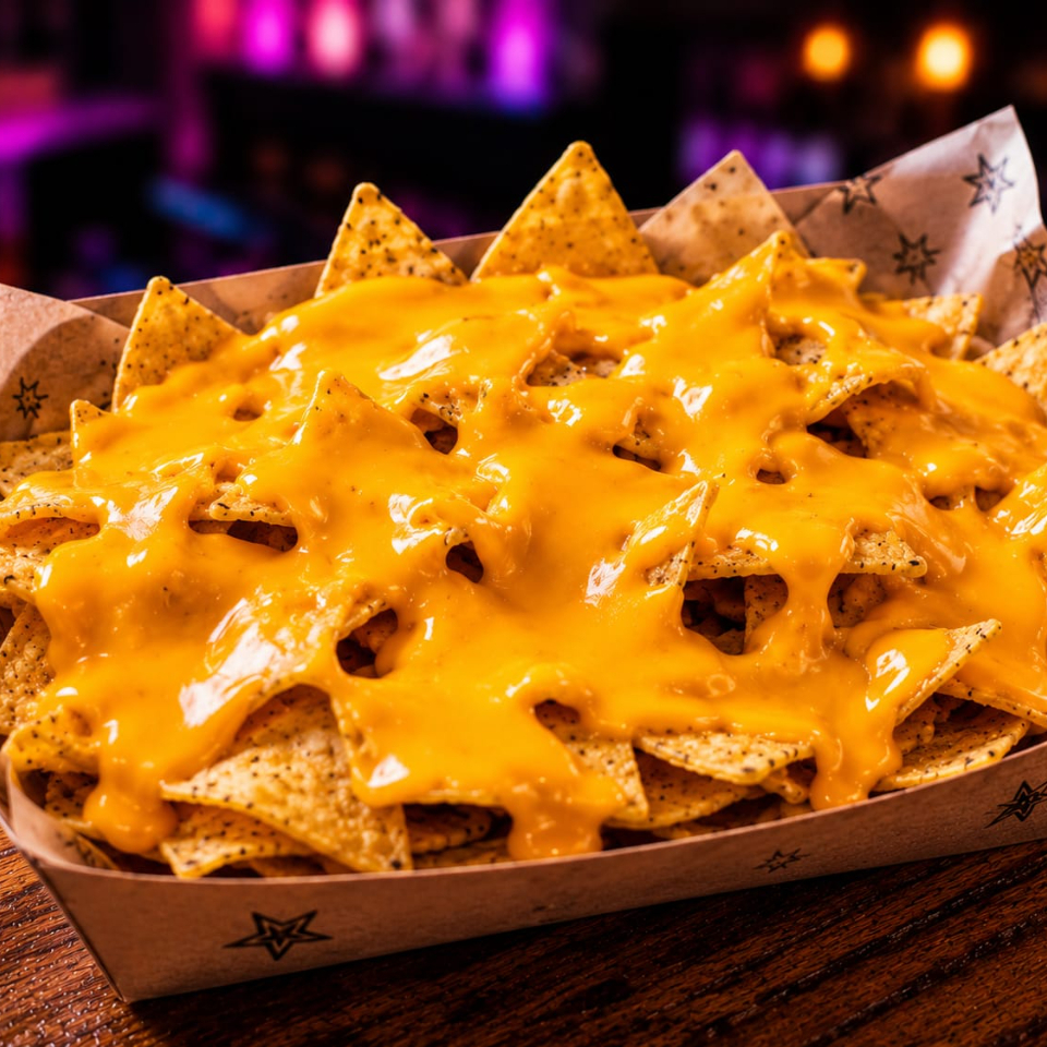 Nachos con salsa cheddar