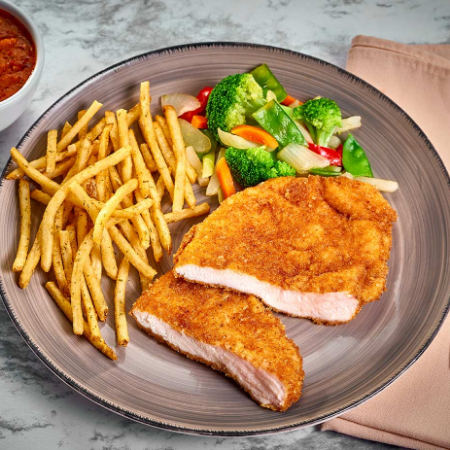 Milanesa con Papas Fritas y Arroz