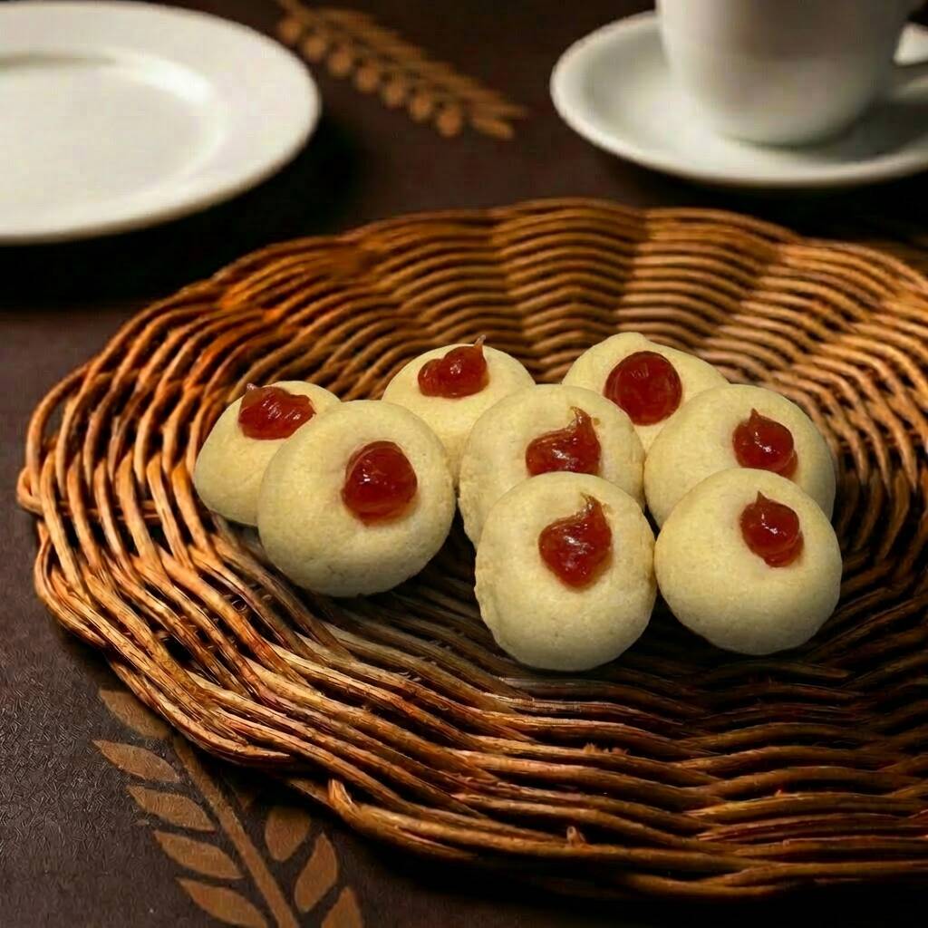 Clássico, delicado e cheio de sabor! Petit four artesanal com massa amanteigada e recheio de goiabada cremosa, formando o equilíbrio perfeito entre o doce suave e o sabor frutado. Crocante por fora, macio por dentro e com aquele toque caseiro que combina com qualquer hora do Dia. Perfeito para acompanhar cafés, servir em eventos ou adoçar o lanche da tarde. • Ingredientes principais: farinha de trigo, manteiga, açúcar, ovos e goiabada. • Diferencial: receita artesanal com recheio de goiabada cremosa e massa leve que derrete na boca. • Alergênicos: contém glúten, leite e ovos.