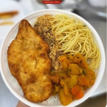 Acompanhamentos: Feijão Preto, Arroz, Macarrão, Salada e Farofa
