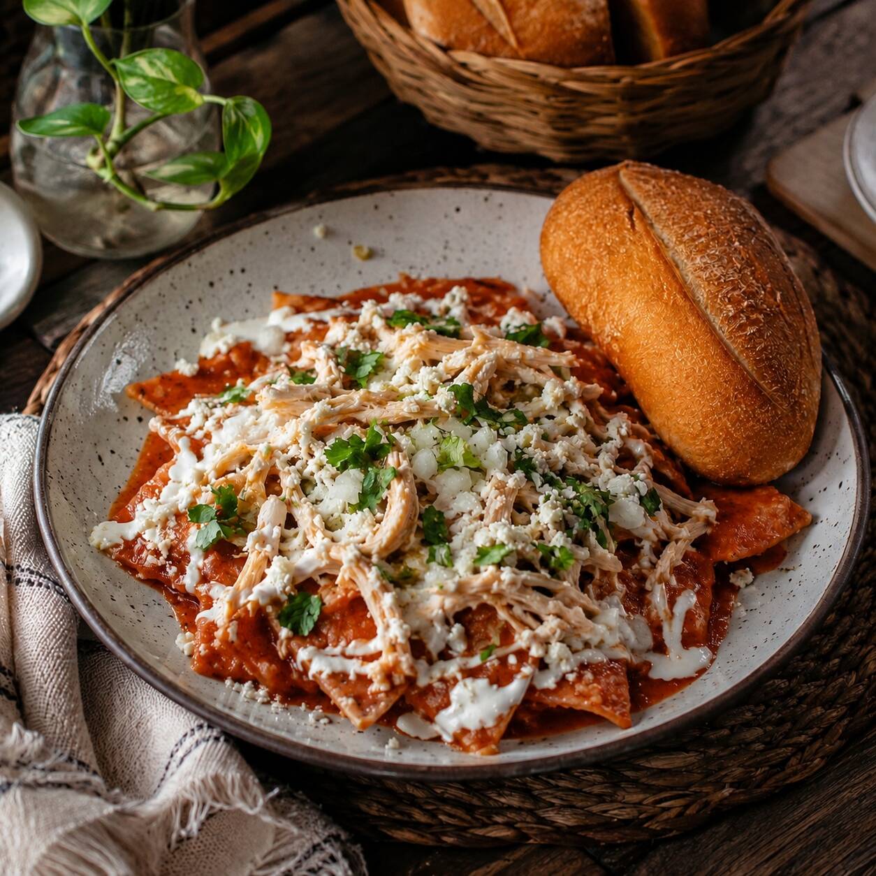 Chilaquiles Rojos con Pollo