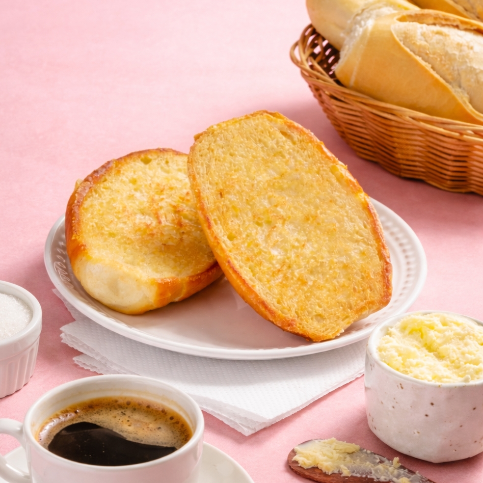 Pão francês com manteiga na chapa