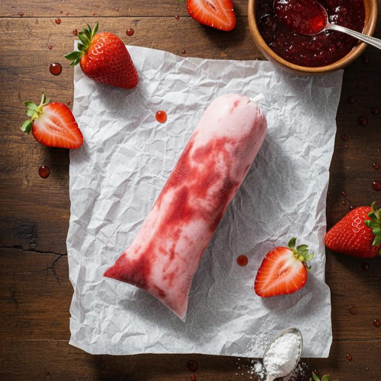 Geladinho de Morango Cremoso feito com morangos frescos e uma base suave e doce. Refrescante e saboroso, é ideal para dias quentes ou para matar a vontade de um doce gostoso. (aprox. 140g)