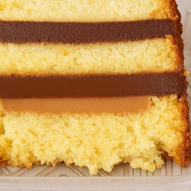 Uma fatia feita com uma massa de baunilha  super fofinha recheada  com um brigadeiro  cremoso de chocolate  50% cacau e outra camada com doce de leite . E finalizada com 3 deliciosos brigadeiros