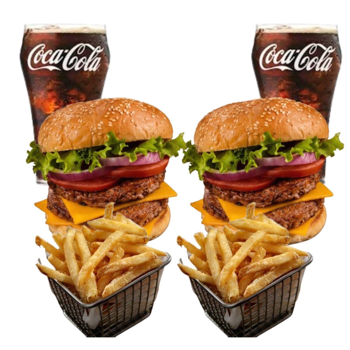 2 Hamburguesas Dobles + Papas + Coca Cola