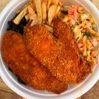 arroz, feijão, fritas e farofa