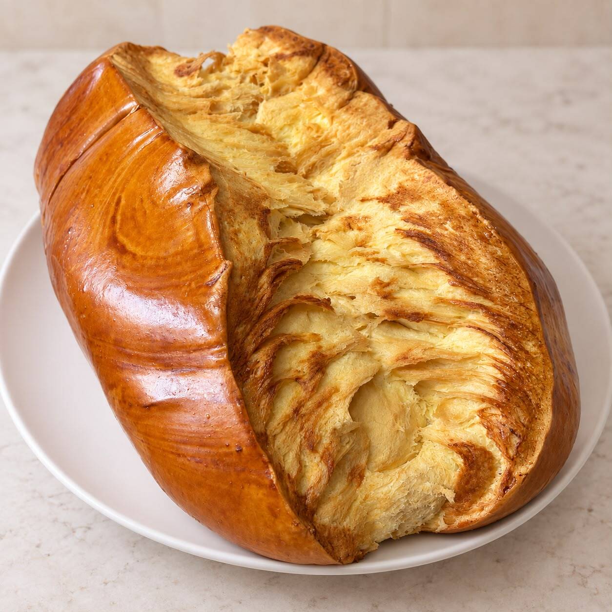 Pão grande, macio e bem dourado, com massa fofinha e sabor caseiro.