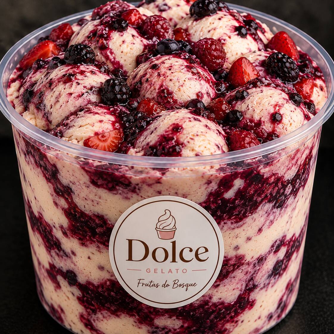 Nosso delicioso sorvete de Frutas do Bosque.