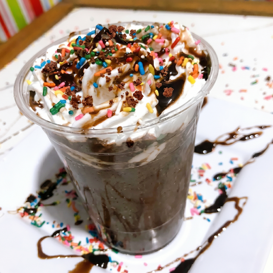 Batido com Cacau e adicionado Ovomaltine crocante. Finalizado com chantilly cremoso por cima.