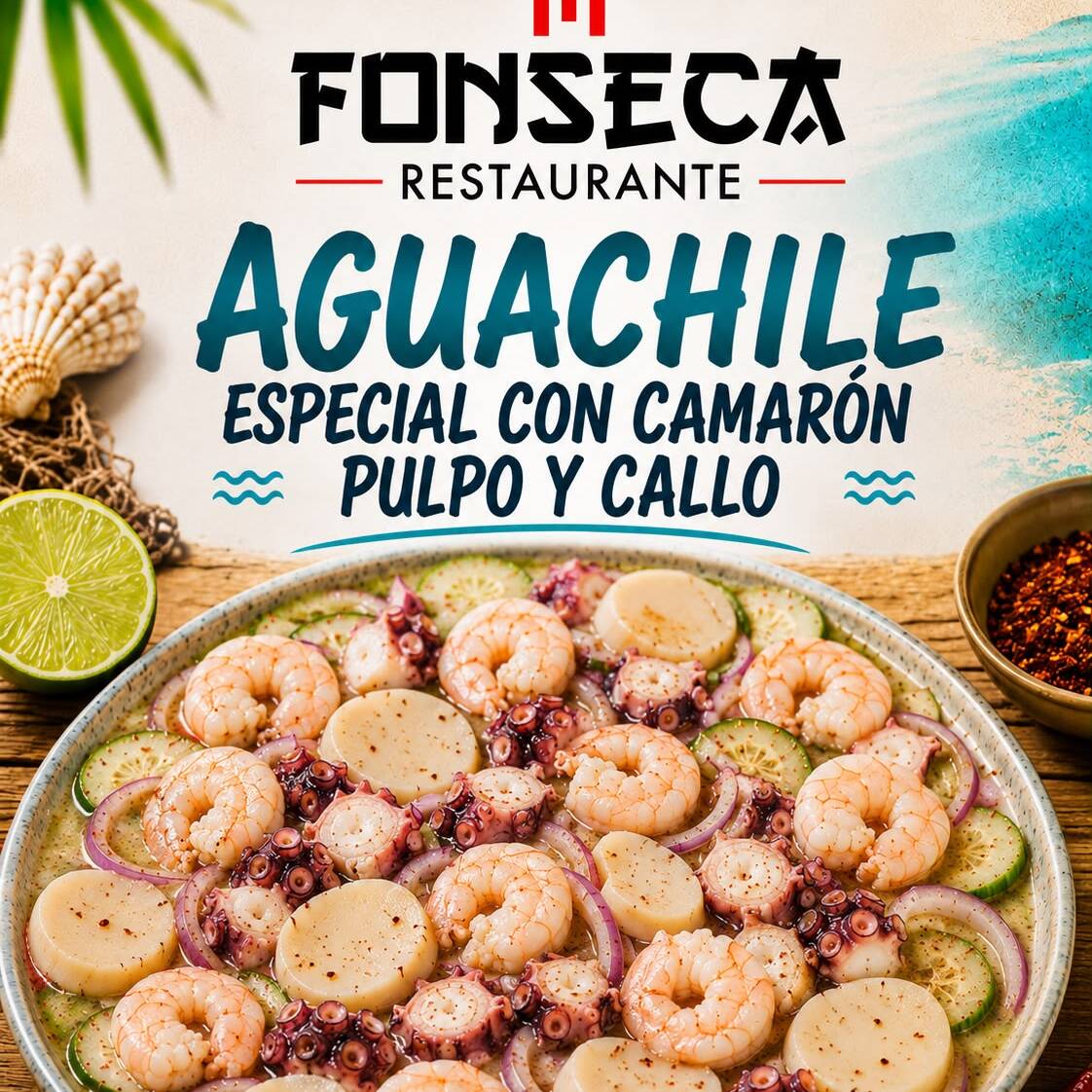 AGUACHILE DE CAMARON PULPO Y CALLO DE HACHA