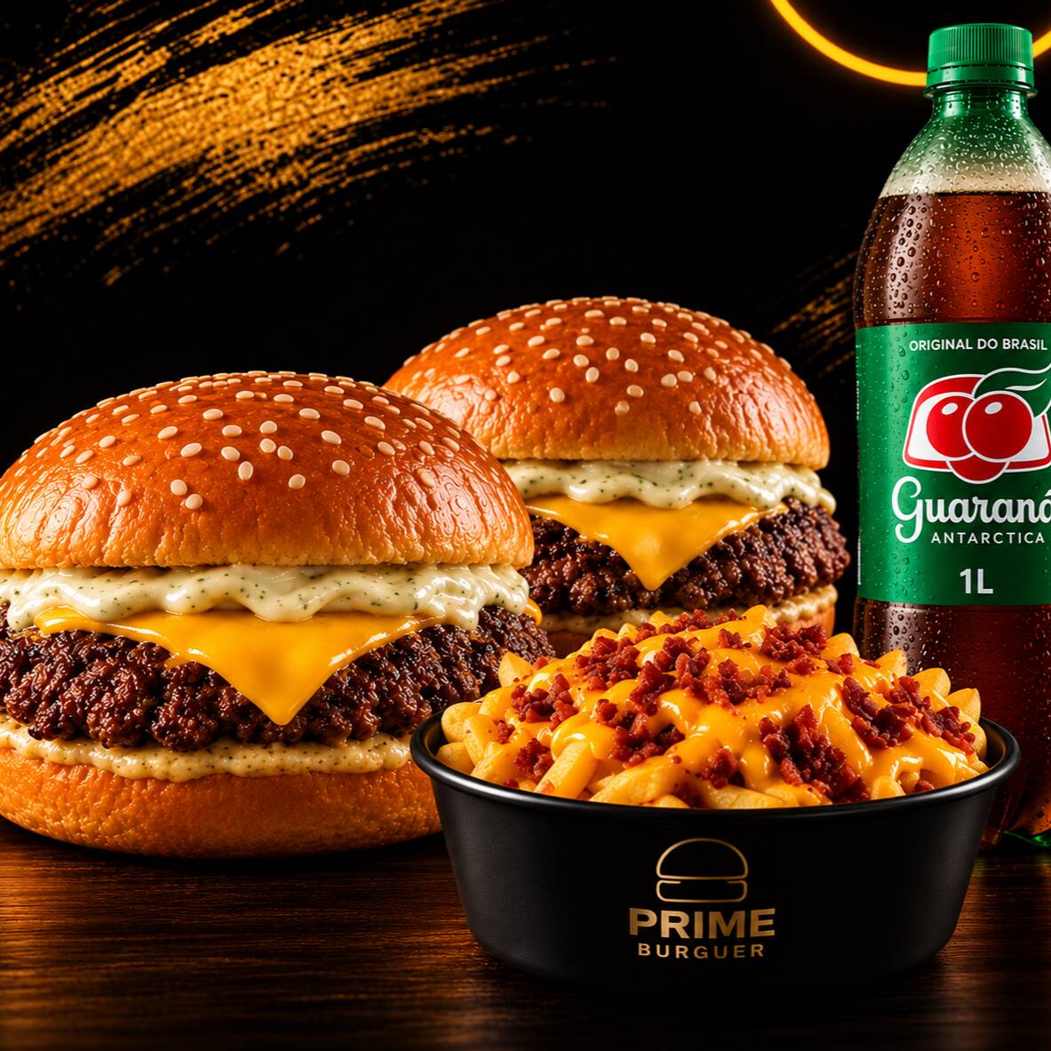 2 Prime Burguer (100% ARTESANAL) + 1 Batata c/ cheddar e bacon + 1 guaraná 1L