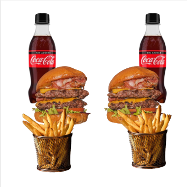 2 Hamburguesas Doble + 2 Papas +2 Coca Colas