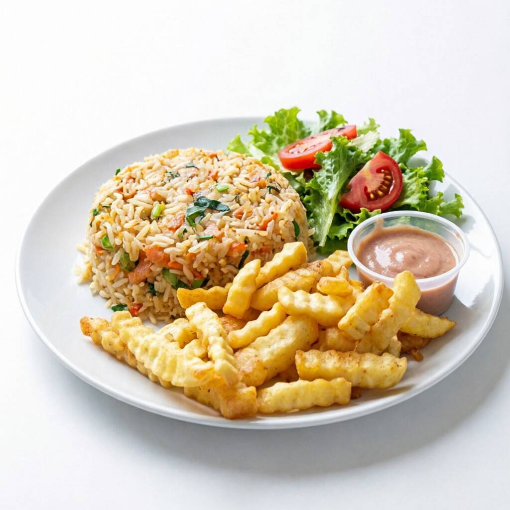 Arroz con Camarones + Papas Fritas