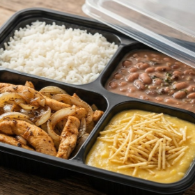 Iscas de frango acebolado
(acompanha arroz branco ,feijão carioca e purê de batata)