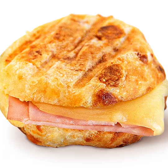 Pão de queijo recheado com queijo e presunto. Mais gostoso do que você imagina.