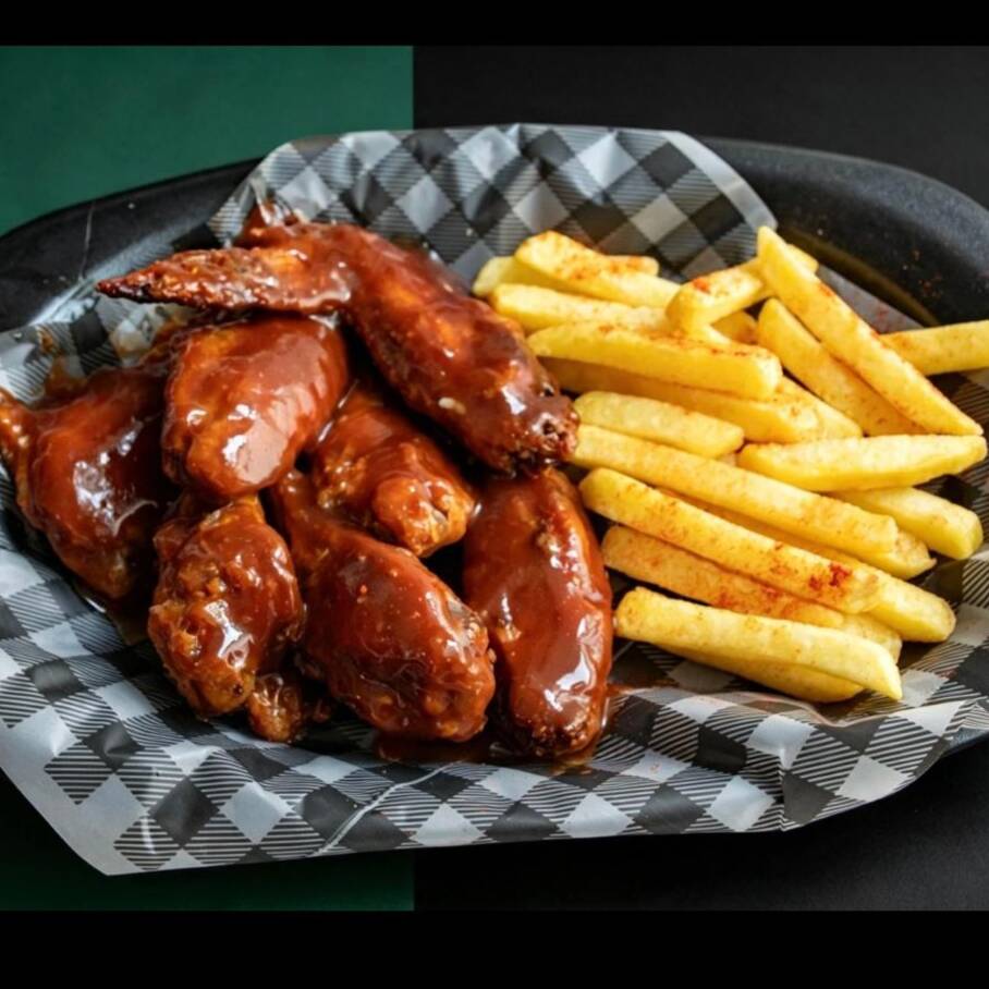 6 Alitas BBQ + Papas Fritas