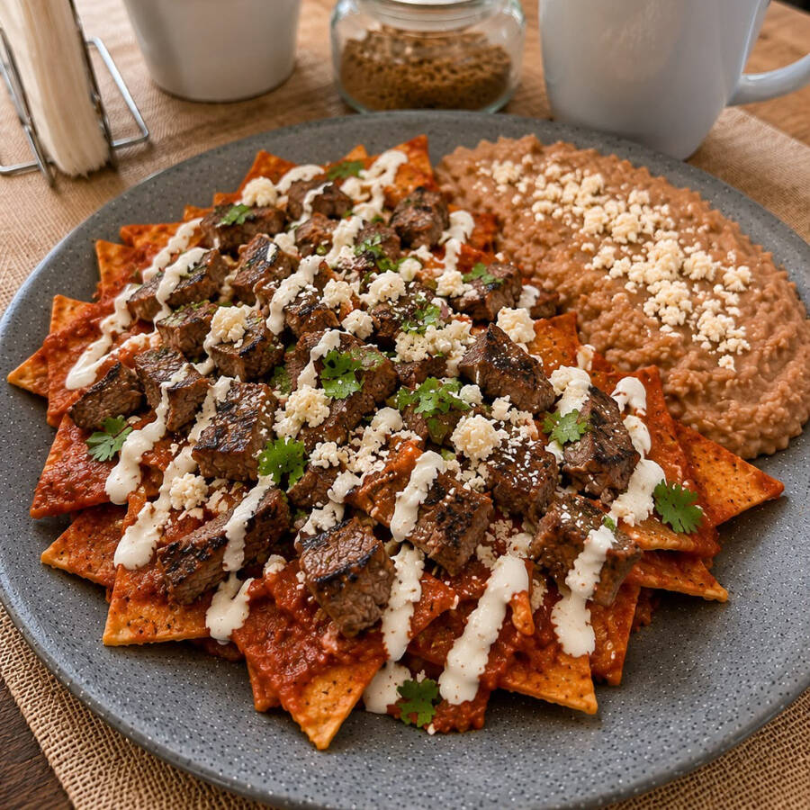 Chilaquiles con arrachera