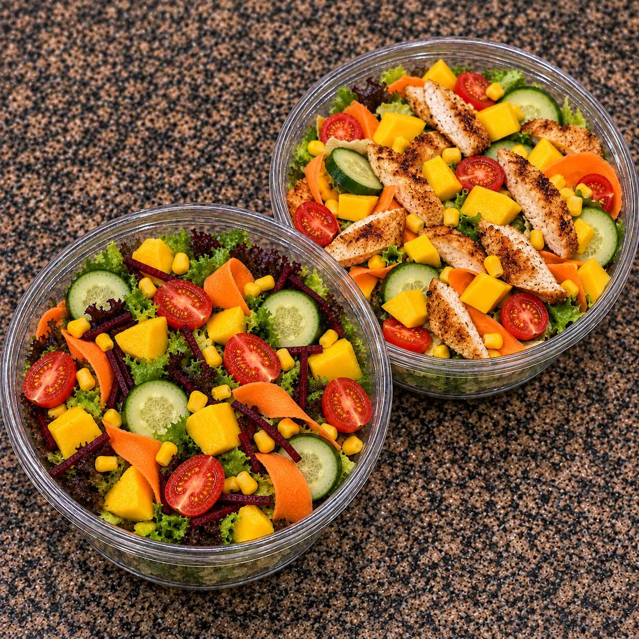 Mais sabor, frescor e economia no seu pedido! Aproveite 50% OFF e leve 2 deliciosas saladas, preparadas com ingredientes frescos e combinações caprichadas. Perfeito para dividir ou garantir duas refeições leves, completas e saborosas por muito menos!