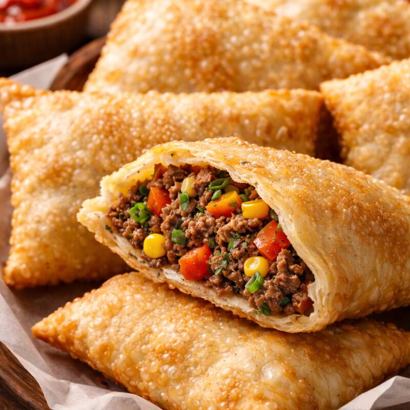 Recheio bem temperado e suculento.