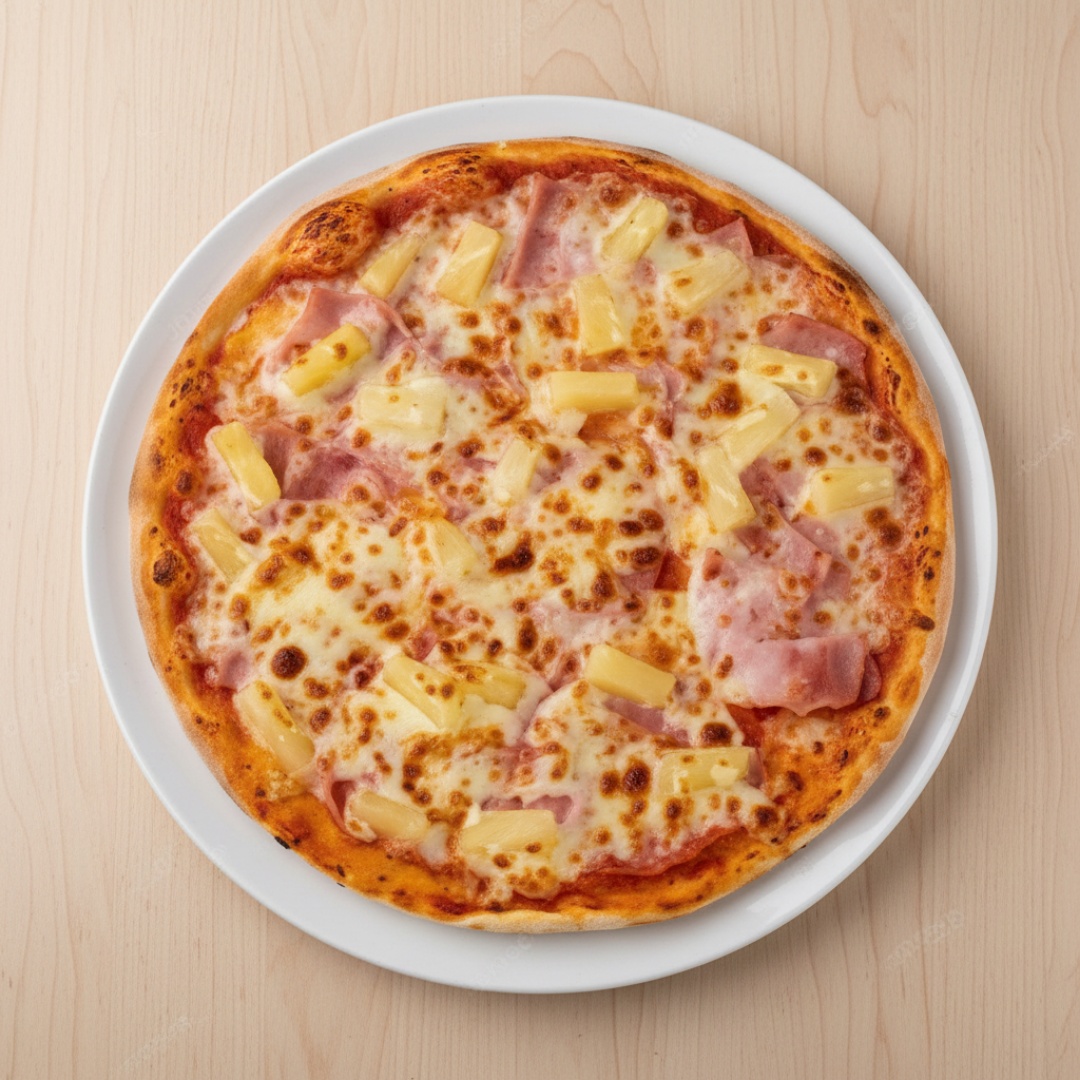 Pizzas 8 pedaços, sabor único, recheada com delicioso molho especial da casa, presunto, mussarela, e uma pitada de orégano