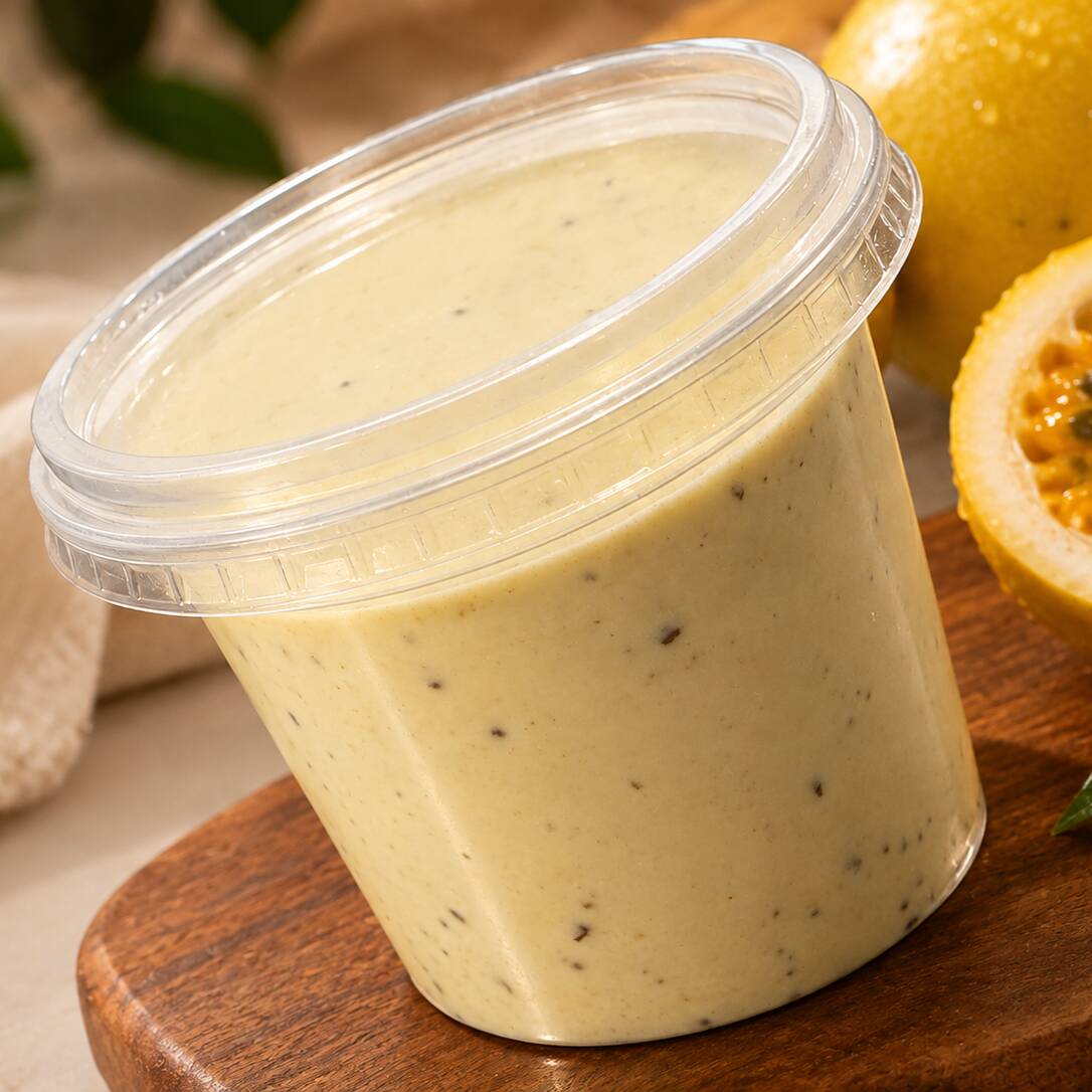Mousse geladinho, feito com Leite Moça, maracujá da melhor qualidade e caseirinho. Uma delícia e bem geladinho.
Ele tem 350ml