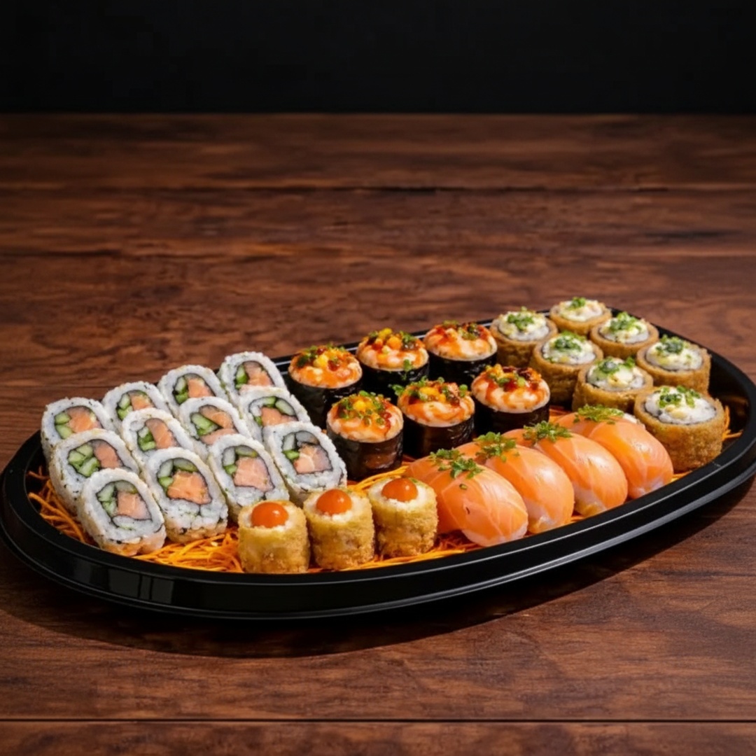 10 sushis, 5 gunkan, 5 nigiri e 10 hots