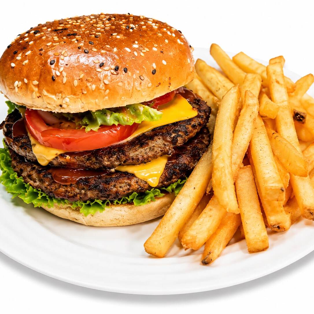 HAMBURGUESA DOBLE CON PAPAS