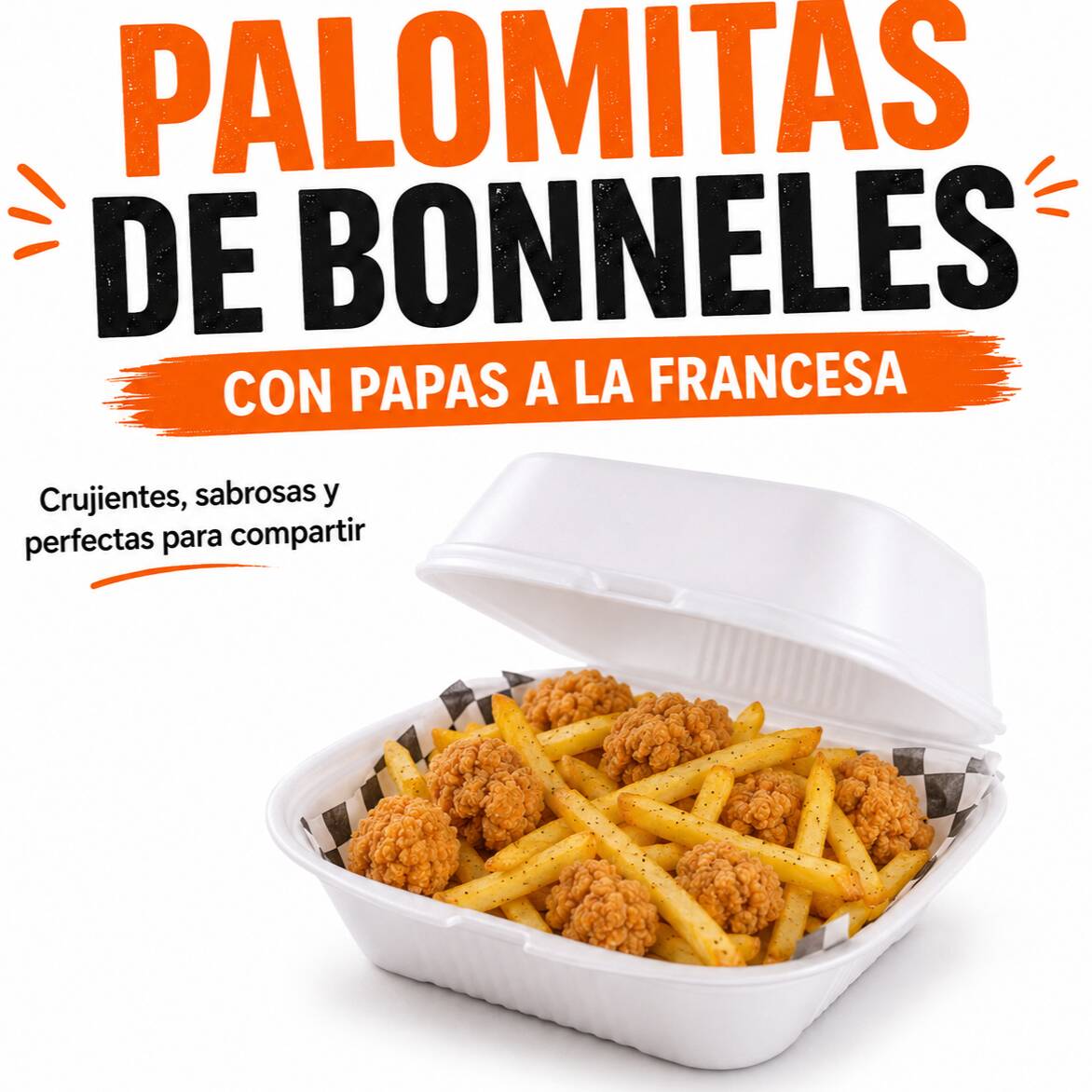 Palomitas de Boneless con Papas a la Francesa