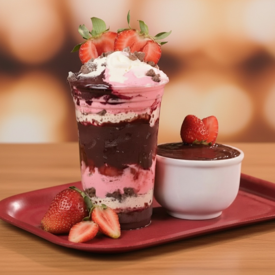 Açai Sensação ( acai, creme de morango, creme avela e gotas de chocolate