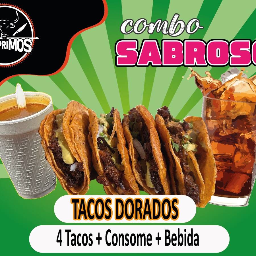 Combo 4 Tacos Dorados + Consomé+ Agua de Sabor