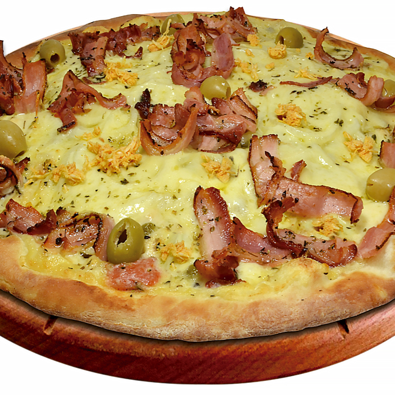 Frango, Cebola, Ervilha, Mussarela e Bacon