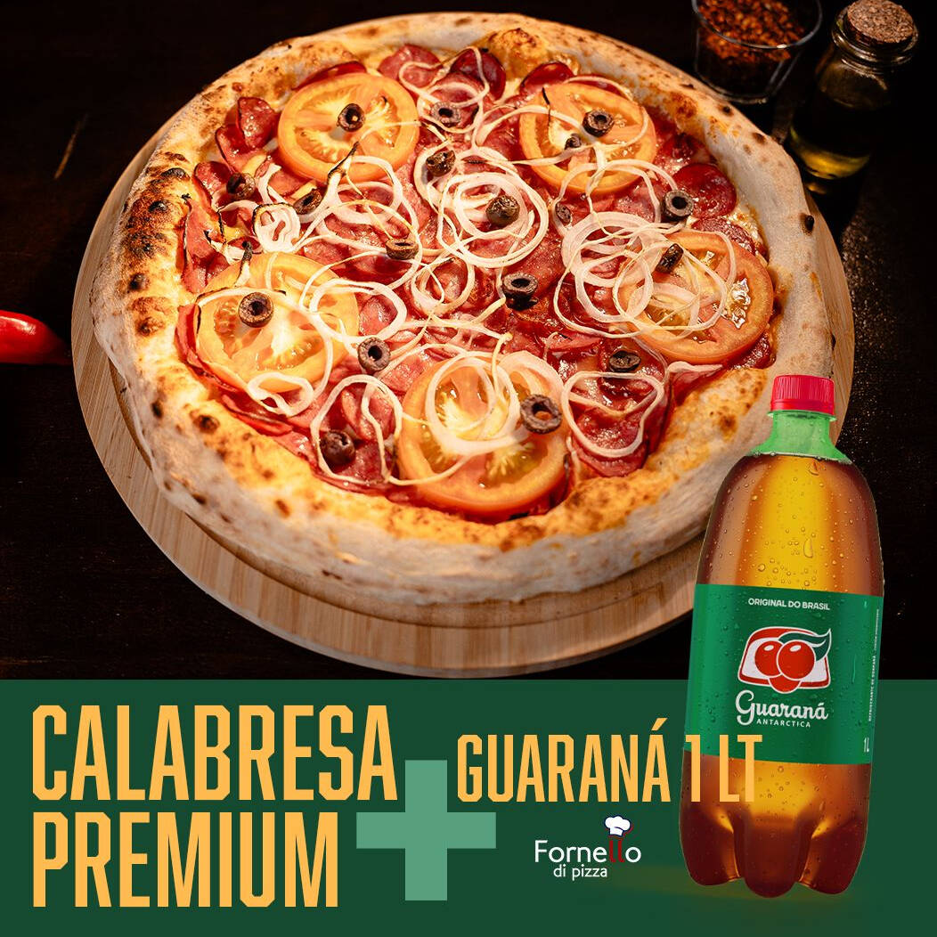 PIZZA GRANDE DE CALABRESA+ GUARANÁ DE 1 LITRO.