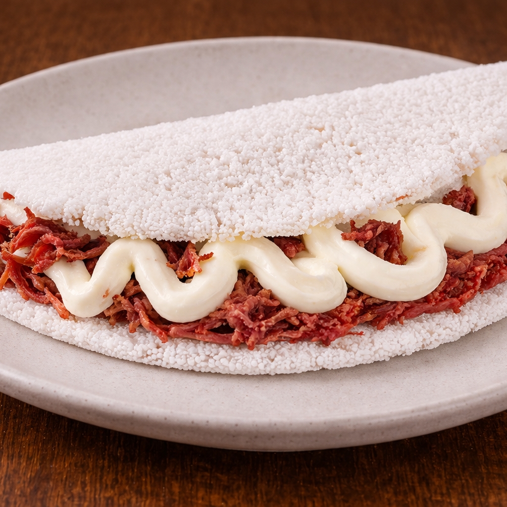 Tapioca de calabresa com catupiry