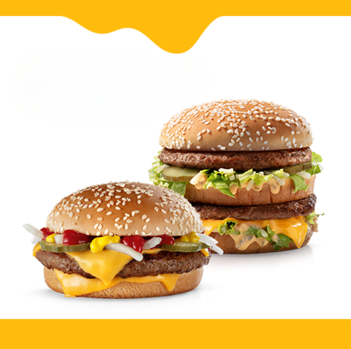 Nesta promoção você leva 2 sanduíches com desconto. Escolha 2 (dois) sanduíches entre as opções: Big Mac, Quarterão com Queijo, McChicken, McChicken Bacon, Duplo Burger Bacon ou Duplo Burger com Queijo.  IMAGEM MERAMENTE ILUSTRATIVA.