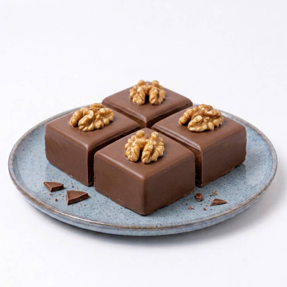 Brownie com interior macio e úmido, preparado com chocolate e nozes, envolvido por uma deliciosa casquinha crocante de chocolate ao leite, que endurece ao redor do brownie, criando uma textura irresistível a cada mordida.
A combinação do brownie macio com as nozes e a cobertura de chocolate ao leite proporciona um contraste perfeito entre cremosidade, crocância e sabor intenso de chocolate.
Peso aproximado: 120 g.