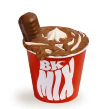 Massa sabor baunilha coberta com uma combinação cremosa sabor Prestígio com o complemento de um clássico bombom de Prestígio, o Bk Mix com um toque delicioso e nostálgico.