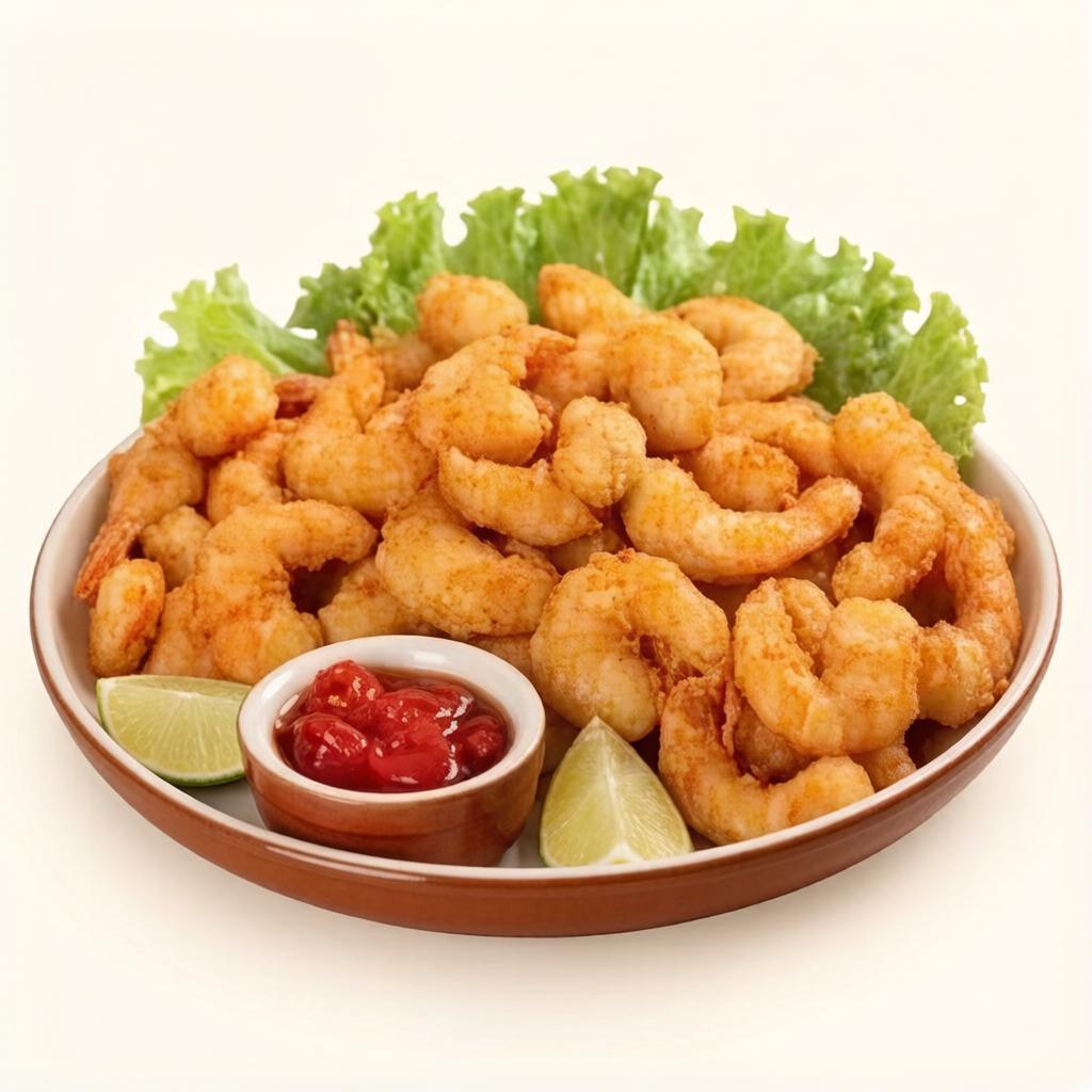 Camarões empanados e fritos, crocantes e suculentos, uma delícia do mar.