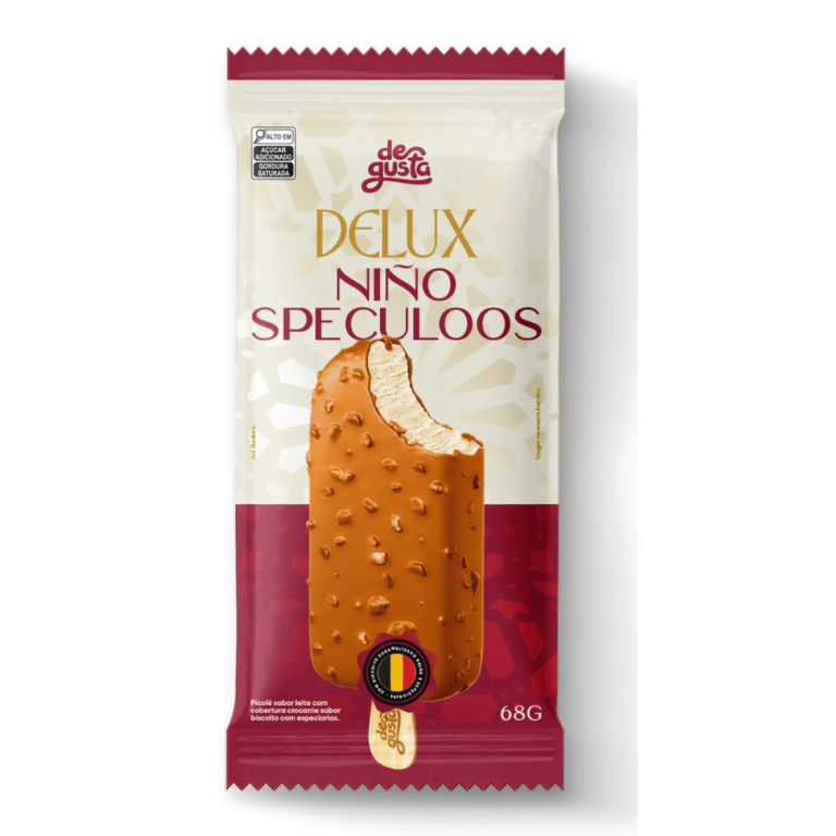 Picoleta sabor leite com cobertura crocante sabor biscoito com especiarias.