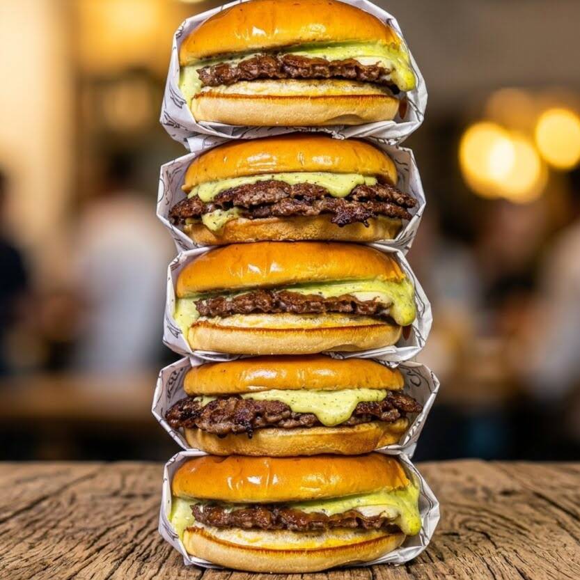 05 Tops Cheese Burgers naquele precinho. Nosso cheese burger é montado com pãozinho Brioche selado, com carne de 90g bem passada (pq cru nao dá!) coberto com fatia de queijo mussarela e a nossa deliciosa maionese verde, que dá aquele toque especial no nosso burger simples mas escelente!
