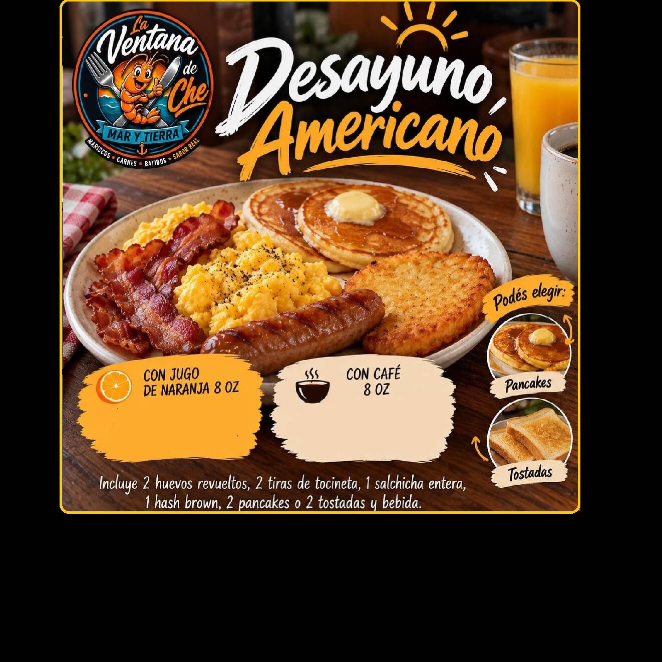 Desayuno Americano con Jugo Naranja