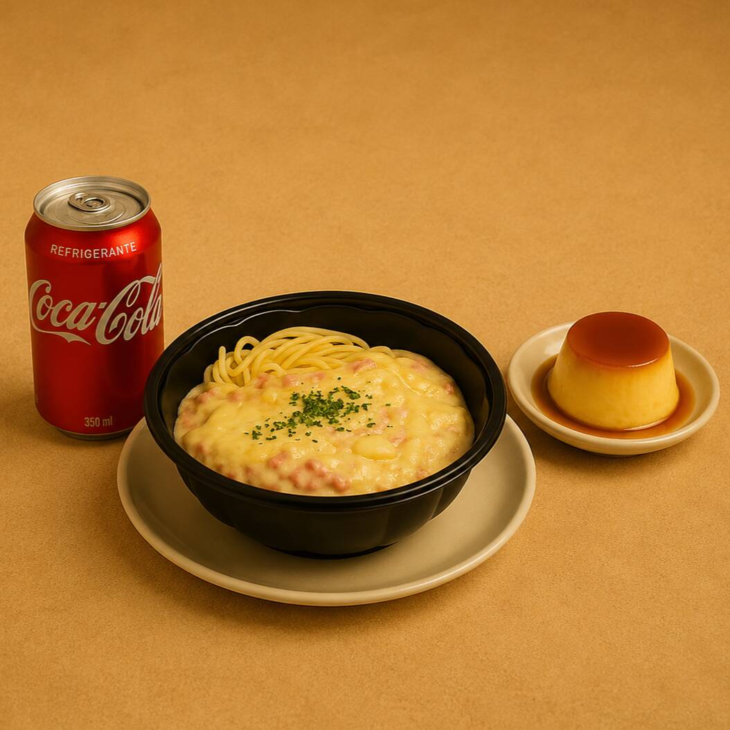 Nosso Macarrão Blumenau, preparado com linguine envolvido em um cremoso molho de requeijão, linguiça Blumenau defumada e queijo mussarela, acompanhado de uma Coca-Cola gelada e um delicioso pudim cremoso. Um combo completo para quem aprecia sabores marcantes e um toque especial de tradição.
1 MacarrãoBlumenau 550g
1 Coca cola 350ml
1 Pudim 120g
Peso aproximado do prato pronto: 550gr