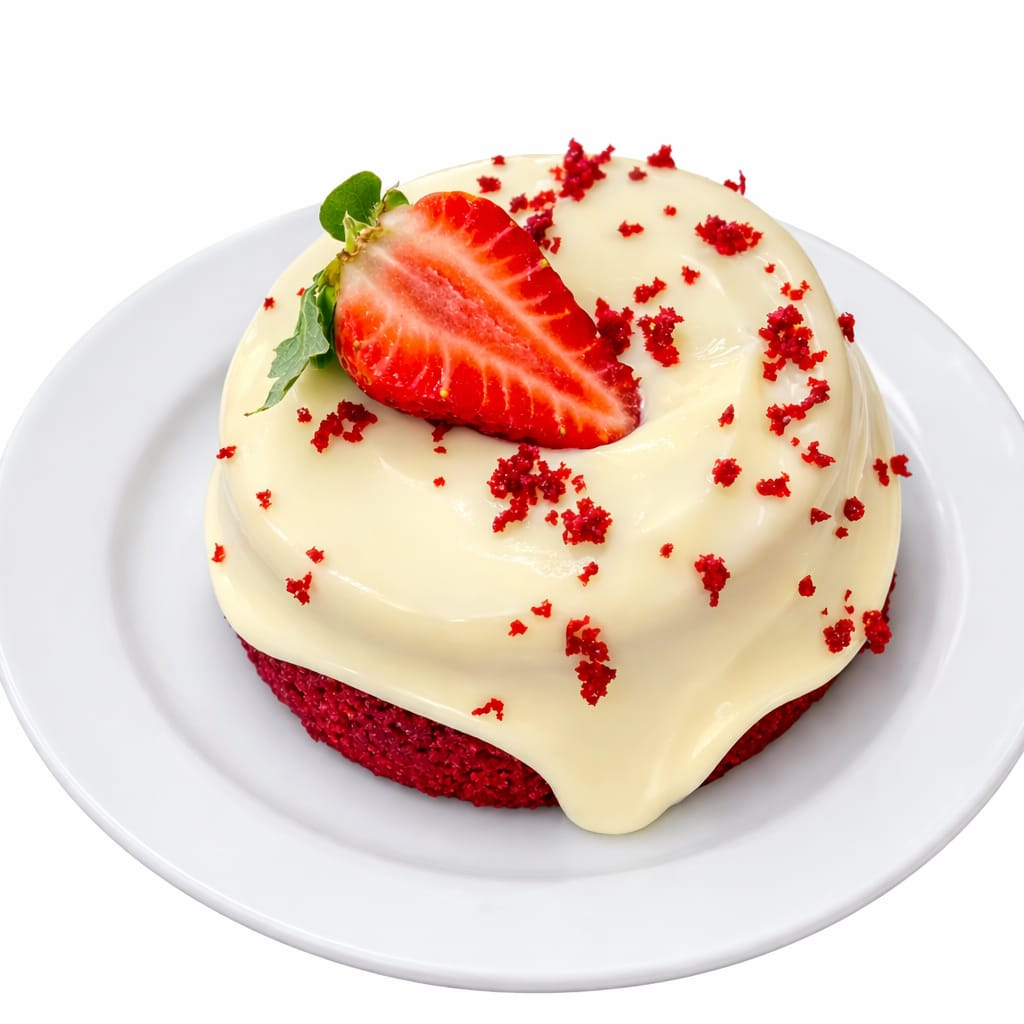 Delicioso mini bolo Red Velvet super macio, recheado com geleia de morango artesanal e coberto com um creme de Ninho cremoso e irresistível. Finalizado com morango fresco e farelinhos de bolo Red Velvet, trazendo ainda mais sabor e textura a cada colherada. Uma sobremesa linda, equilibrada e perfeita para quem ama a combinação de morango com leite Ninho. Serve 1 pessoa. Peso 250g