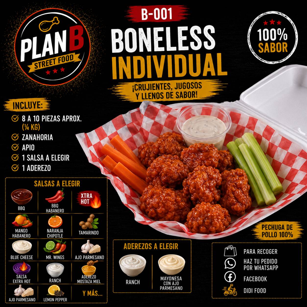 Boneless Individual Cuarto de Kilo (8 a 10 Piezas)