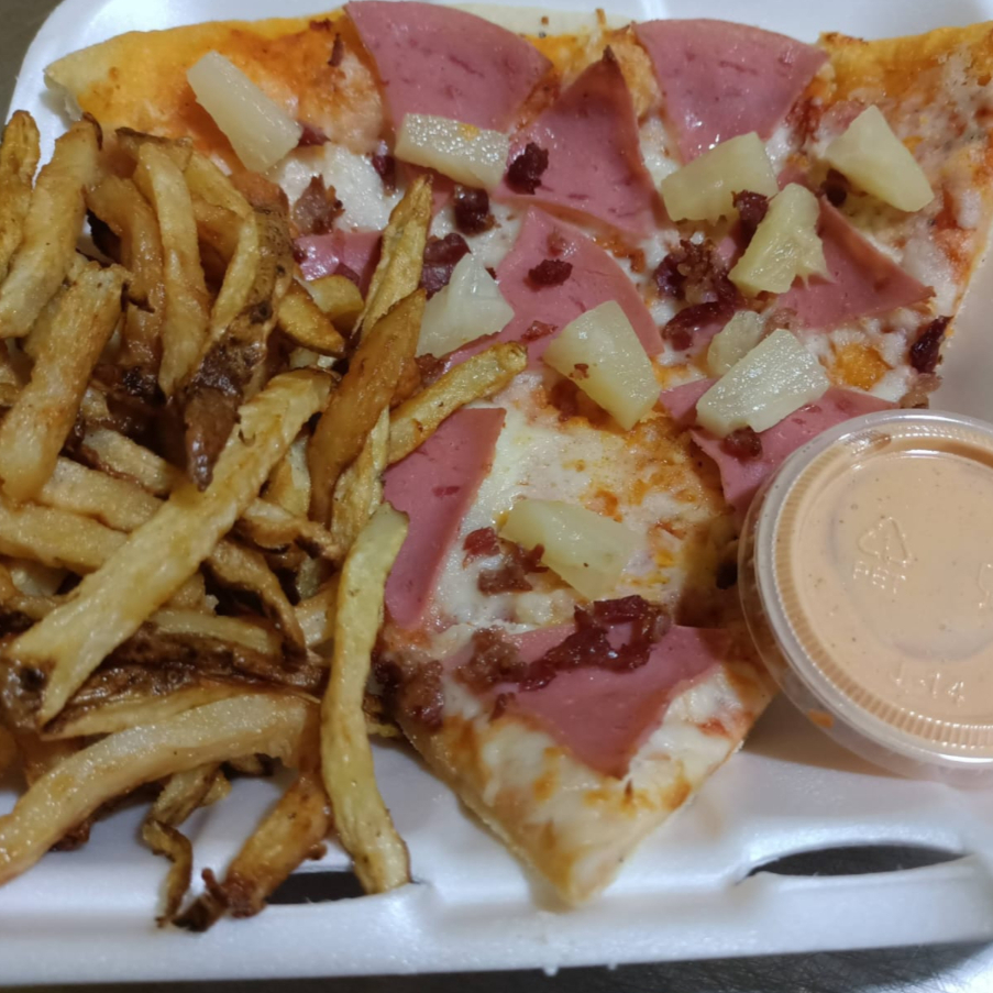 Rebanada Grande Hawaiana+papas Fritas