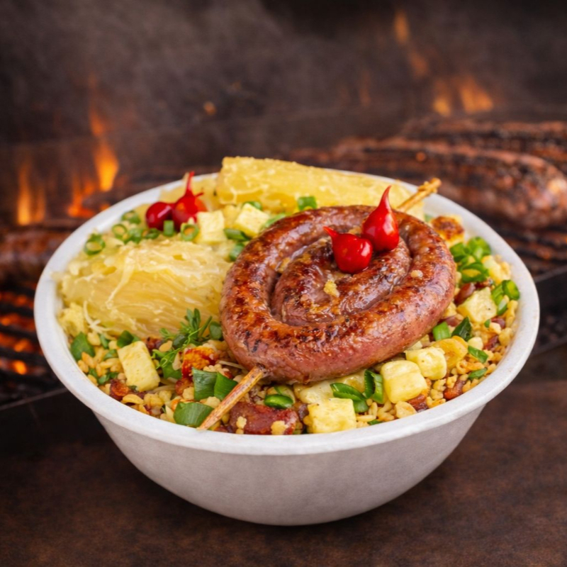 Nosso Delicioso Baião De Dois, É Feito Com Linguiça Defumada, Cebola, Arroz, Feijão De Corda Legitimo, queijo coalho, Regado Com Manteiga De Garrafa Pra Deixar Aquele Sabor Inconfudivel, Tempero Baiano, Coloral E Salsinha. Acompanha Mandioca Frita Na Manteiga E Vinagrete , Finalizado Com Cebolinha E Pimenta Biquinho. ( indicado pra 1 pessoa )