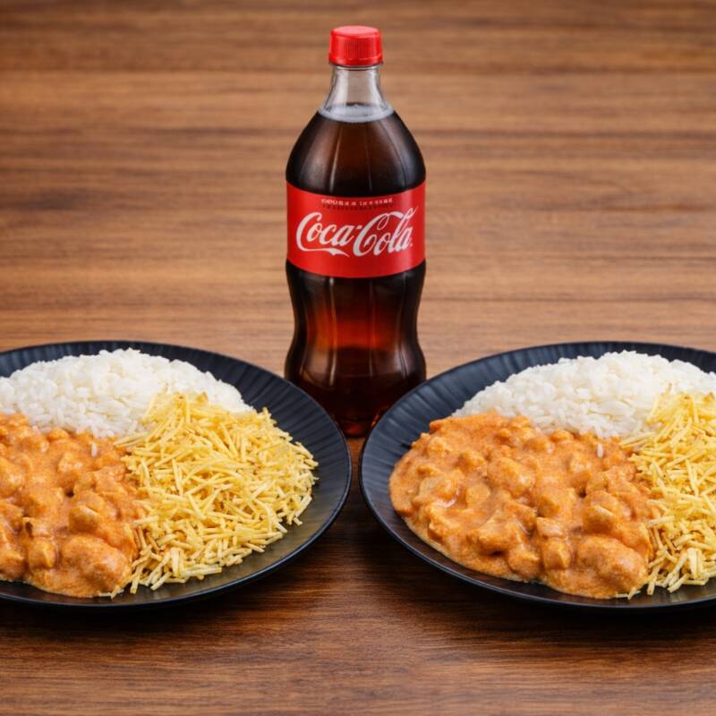 Uma refeição completa e deliciosa: 2 Estrogonofes + 1 Refrigerante Litro