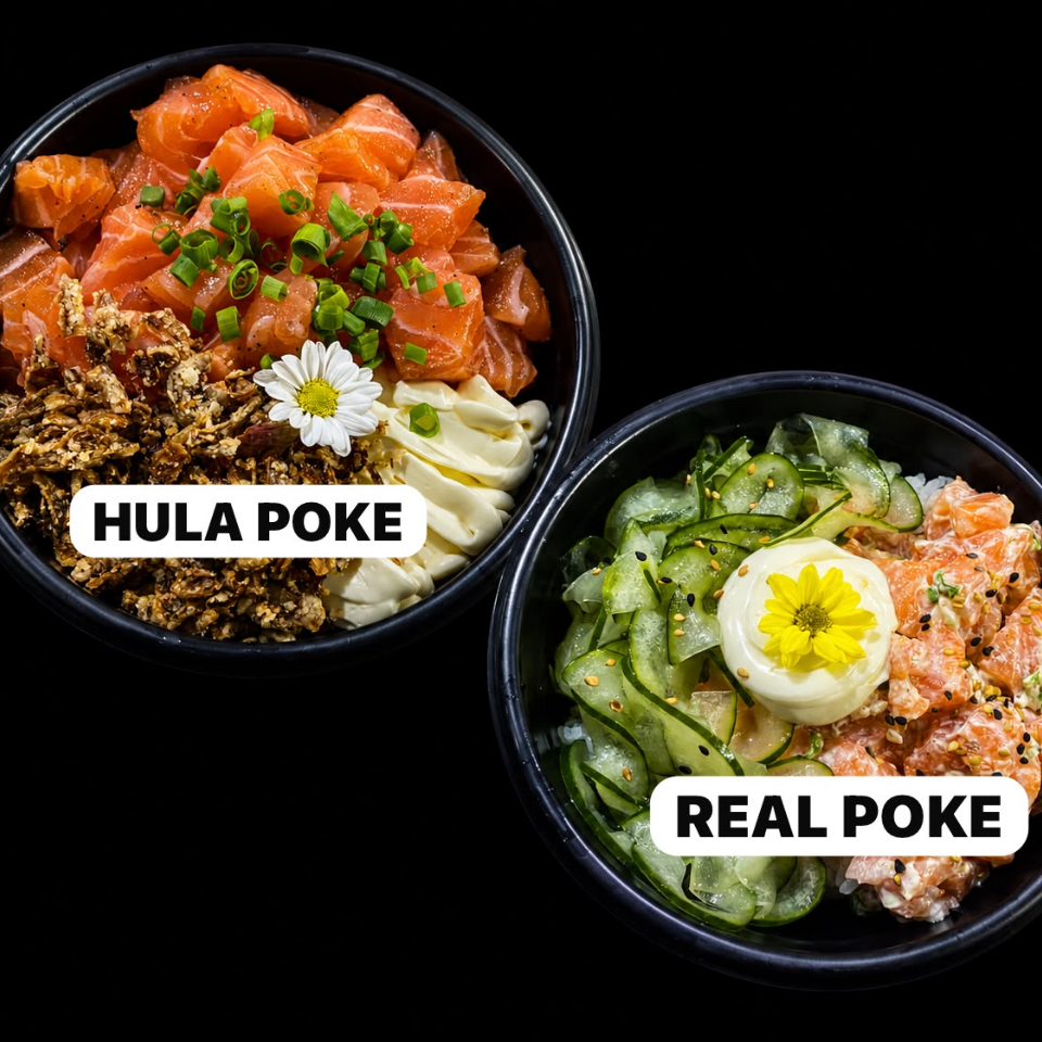 Para esse dia especial, escolham os pokes que combinam com vocês!
HULA POKE: arroz japonês, salmão fresco em cubos, cream cheese, cebola crispy crocante e finalizado com tempero do cheff e cebolinha fresca.
REAL POKE: arroz japonês, salmão fresco em cubos, cream cheese, sunomono e finalizado com temperos do cheff.
ACOMPANHA: 2 sachês de shoyu, 2 sachês de tarê e 2 pares de hashis