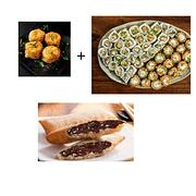 50 Peças De Sushi: 10 carioca de salmão , 10 carioca de kani, 10 uramaki de skin, 10 uramaki de kani, 10 uramaki de camarão empanado + porção kani cheese natural 4 unidades + 2 rolinhos de chocolate.