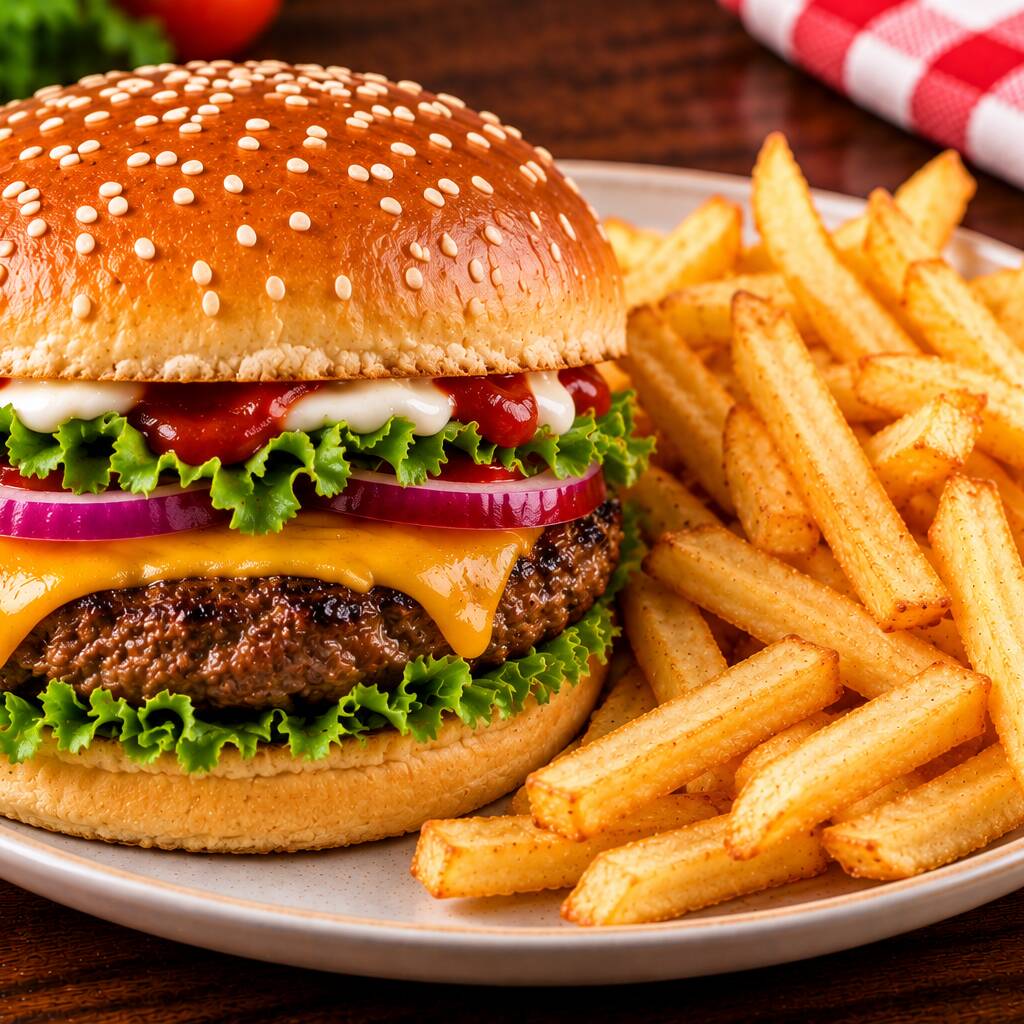 Hamburguesa con Papas a la Francesa